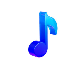A stylized blue musical note icon with a gradient finish, representing music and sound.3D Illustration