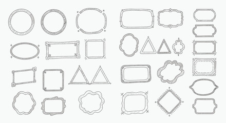 Collection of hand-drawn decorative frames and borders for design elements or photo framing options