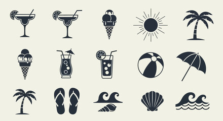 Summer holiday theme background with various summer icons and elements vector illustration