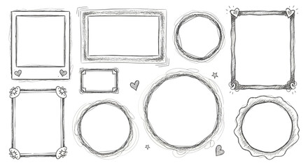 Collection of hand drawn picture frames with a sketch style for creative projects