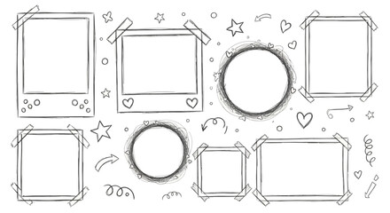 Set of hand drawn doodle photo frames collection with decoration vector illustration
