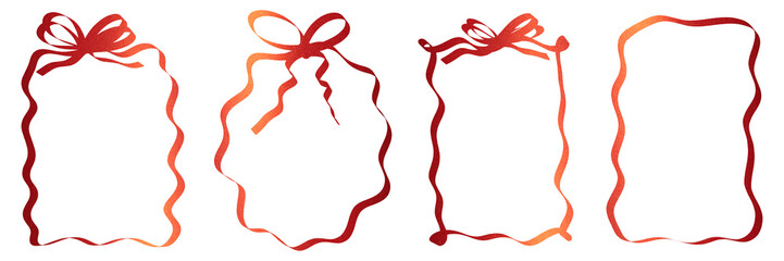 red shiny frame of gift ribbon set isolated on white or transparent png
