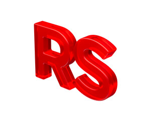 3D Red RS currency symbol with a glossy surface, representing digital currency. 3d Illustration