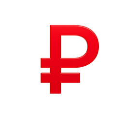 Obraz premium 3D Red Russian Ruble symbol with a glossy surface, representing digital currency. 3d Illustration