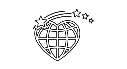 Global affection with celestial guidance heart shaped earth symbol and star trails line work