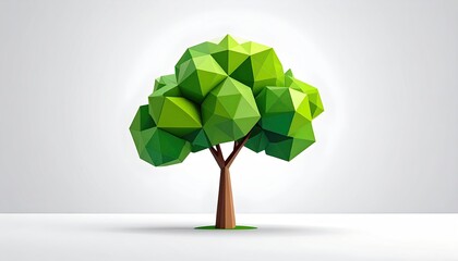 Abstract Geometric Tree Illustration with Green Foliage and Concentric Rings on a White Background Minimalist Design for Digital Art