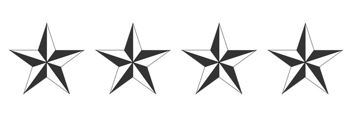 Set of five star icon collection. Yellow and black star symbol. Vector Illustration.