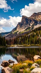 Serene mountain lake reflecting a majestic peak under a vibrant sky (1)