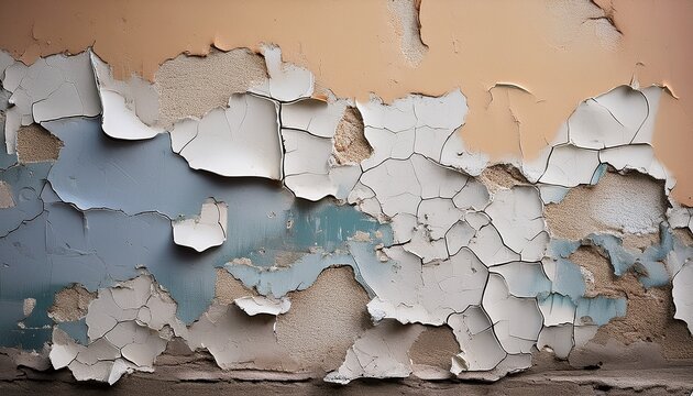 Old Damaged Plaster Wall With Peeling Paint Showing Rough Texture