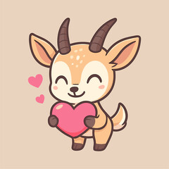 Cartoon antelope mascot holding a heart