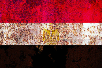 Distressed and aged Egyptian flag with a textured and weathered appearance, presented with a gritty...