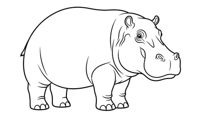 Minimal hippo line drawing in black outline style, ideal for children coloring books, posters, and vector clipart.