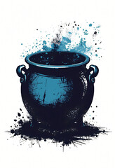 Ancient Cauldron with Blue-Green Potion Explosion
