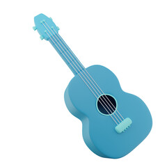 Sky Blue Acoustic Guitar Illustration Isolated on Transparent Backdrop in a Simple Rendered Style with Strings Frets and Sound Hole