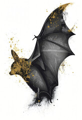 Gothic Bat with Paint Splashes and Vintage Finish