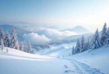 Serene Snow-Covered Hills in Soft Winter Light Ethereal White Landscape Peaceful Snowfall