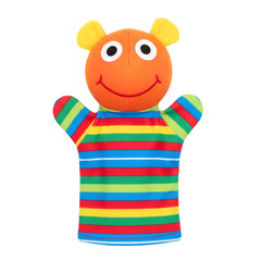 Colorful striped bear hand puppet for kids