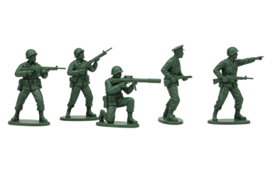 Green plastic army men toys in battle poses