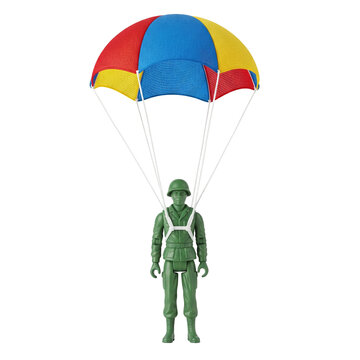 Fototapeta Green plastic army man toy with parachute