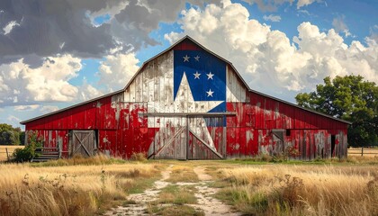 Rustic barn with Texas flag design