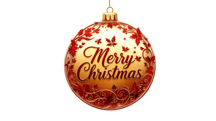 Christmas ornament with festive greeting, isolated on transparent background