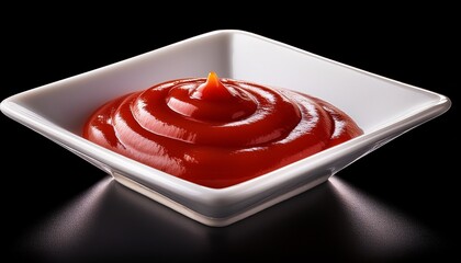 Ketchup In A White Bowl On A Black Background On Transparent Background
