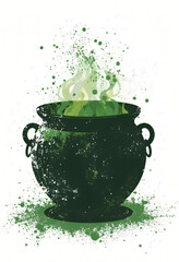 Halloween Cauldron Illustration with Green Splatter