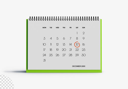 Spiral Desk Calendar Mockup Isolated