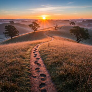 footprints on the green hill