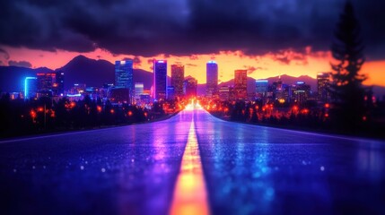 Fototapeta premium Landscape photograph city skyline night sky filled dark A vibrant