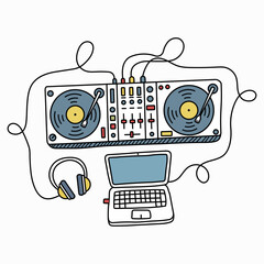 Dj gear, simple hand drawn doodle vector illustration, white background