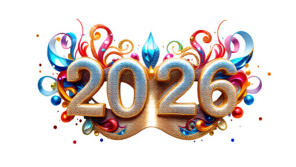 New Year 2026 Celebration 3d rendered, isolated on transparent background