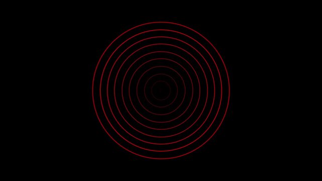 Red circle lines, location pointer animated with radio wave, seismic waves from earthquake epicenter, on green screen and black screen