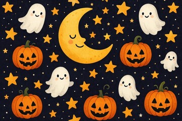 Fototapeta premium Whimsical Halloween night illustration