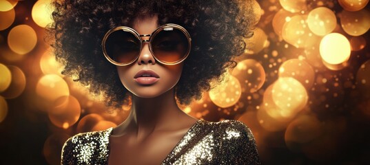 Portrait young woman curly hair She wearing shiny Dressed in Retro © Panuwat