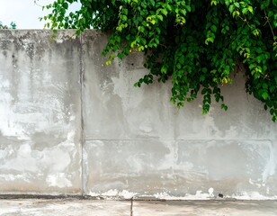 Weathered concrete wall with lush green vine