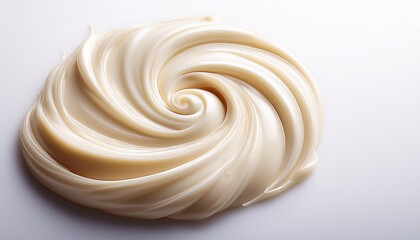 Close Up Of A Cream Swirl On White Background With Copy Space