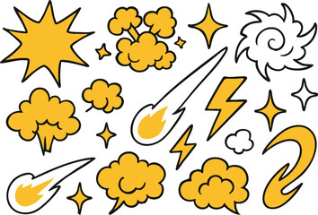 Cartoon Explosion Vector Set with Stars, Clouds, Lightning and Comet Effects