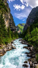 Fototapeta premium Mountain river rushing through a valley