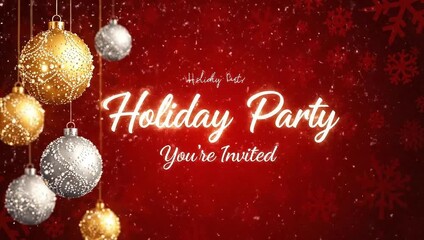 Elegant holiday party invitation with sparkling ornaments and festive snowflakes, perfect for seasonal celebrations and event promotions