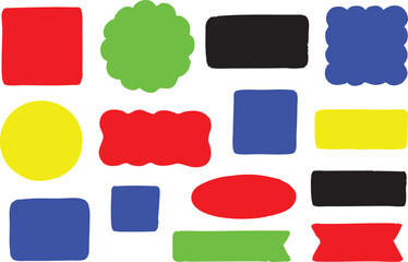 Vector set of bright graphic shapes including banners circles squares rectangles and creative forms