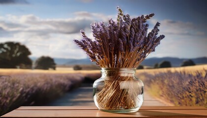 Dried Lavender Blooms In A Glass Vase