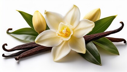 Captivating Depiction Of Vanilla Blossoms On A Clean White Background