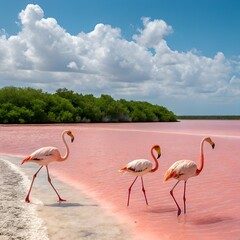 flamingos in the lake