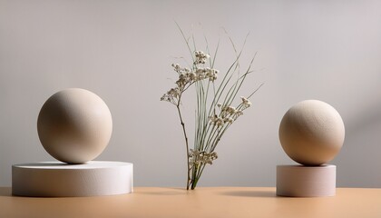 Abstract Minimalist Composition Of Three Spheres And Two Buds