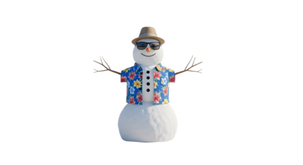 A cheerful snowman dressed for a tropical vacation.