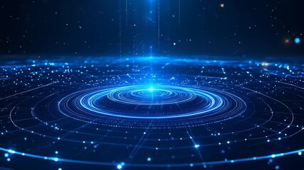 Abstract blue digital data stream with glowing circles and grid pattern animation - Powered by Adobe