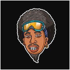 A Curly man wearing sports sunglasses cartoon.