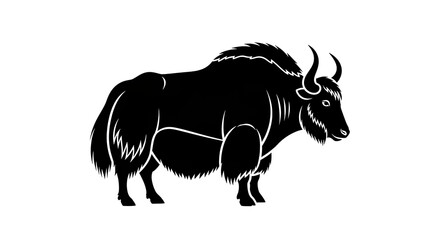 Black silhouette yak on white background