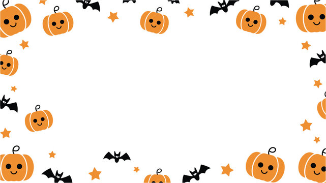 Cute Halloween Border with Pumpkins and Bats
